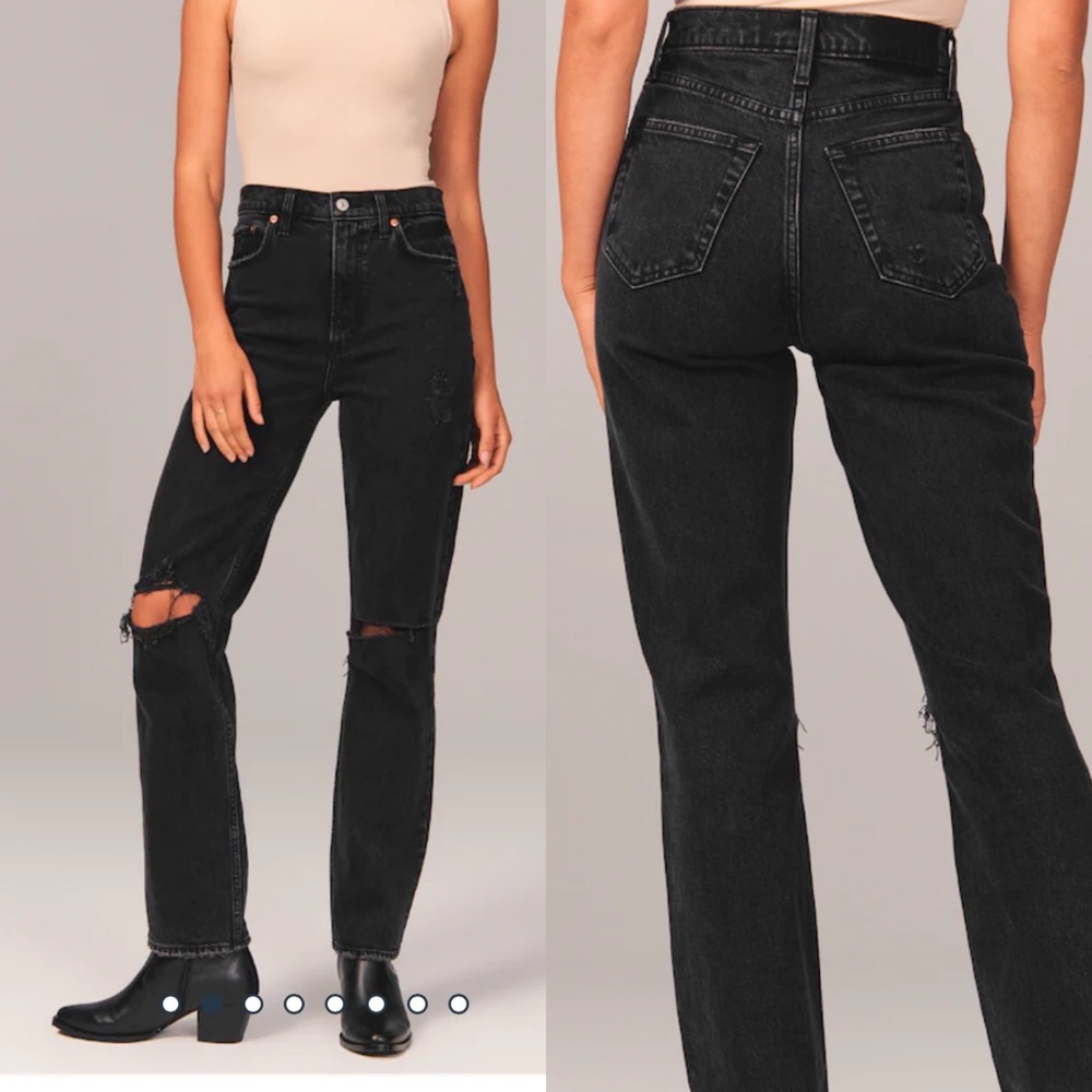 Abercrombie & Fitch Ultra High Rise 90s Straight Jeans in black distressed 26